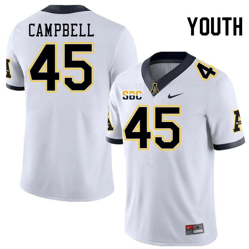 Youth #45 Nick Campbell Appalachian State Mountaineers College Football Jerseys Stitched-White